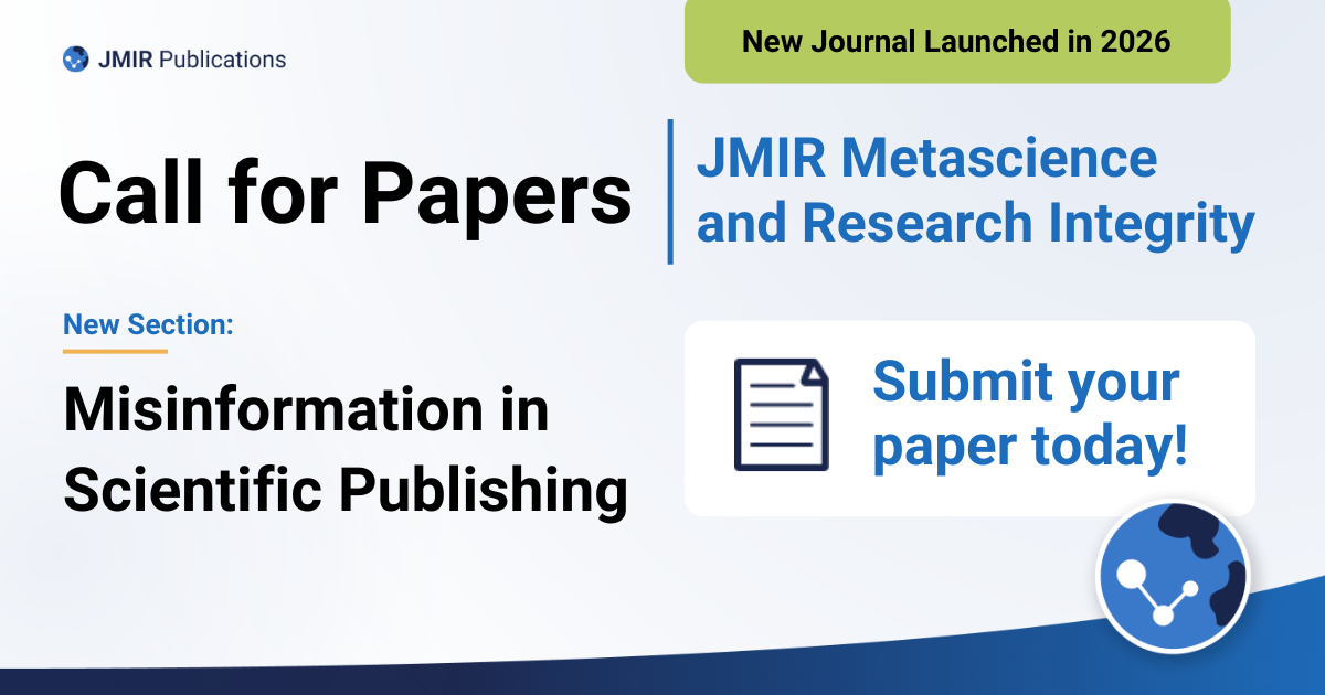 Header for JMIR Metascience and Research Integrity call for papersHeader for JMIR Metascience and Research Integrity call for papers