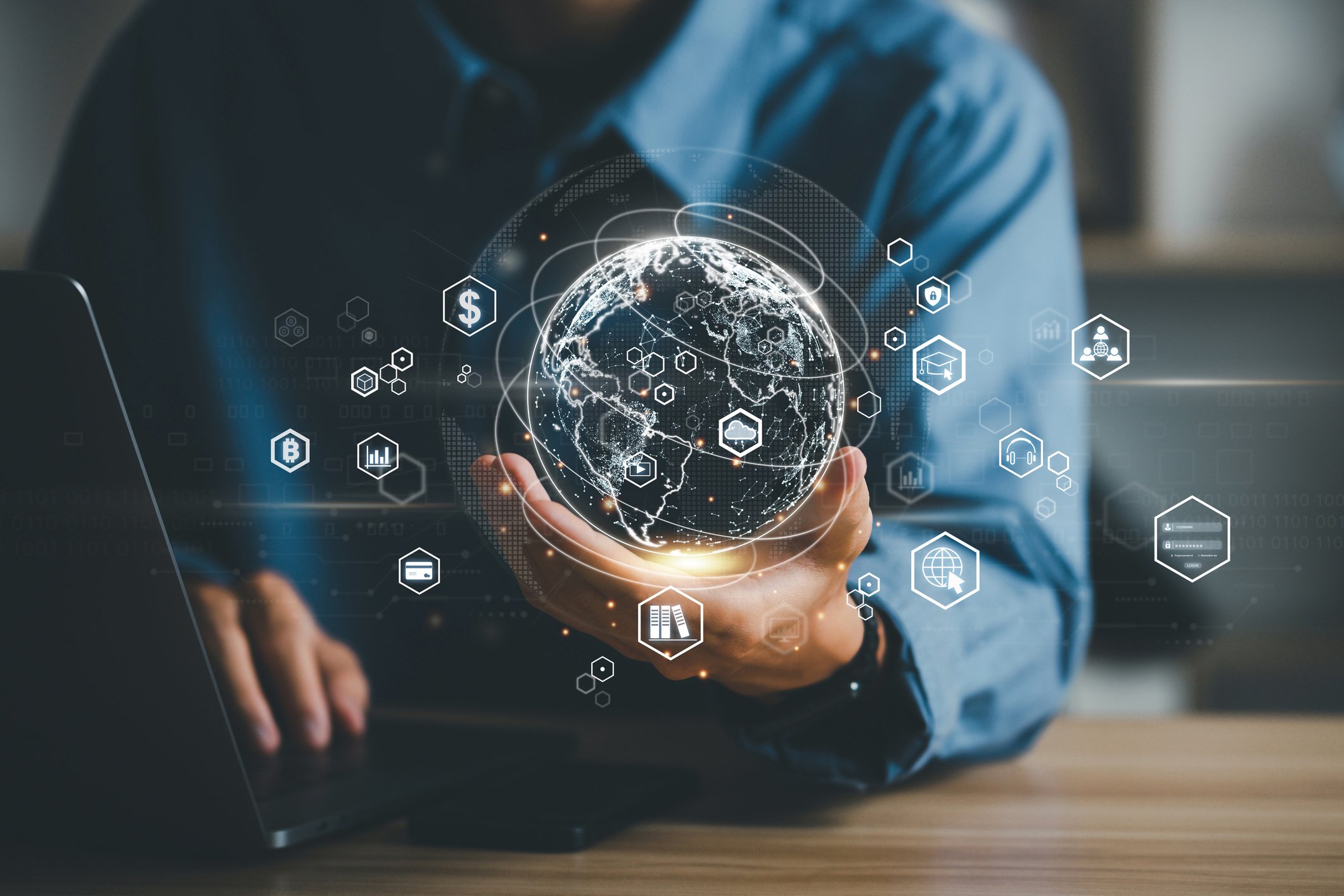 Man holding a digital globe